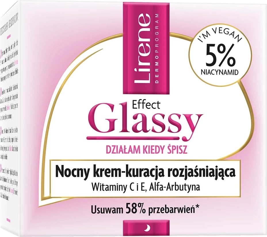 Krem nate për fytyrë për femra Lirene Effect Glassy Night Cream Brightening Cure, 50ml