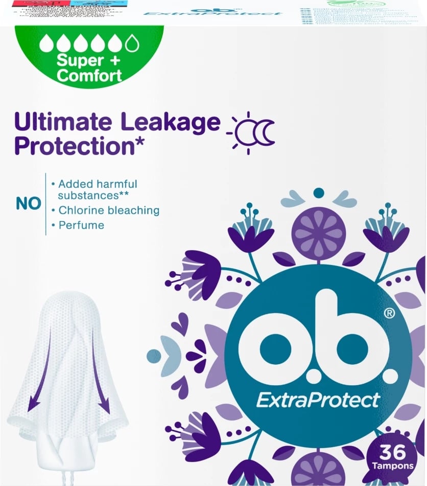 Tampona për femra O.B. ExtraProtect Super+ Comfort, 36 copë