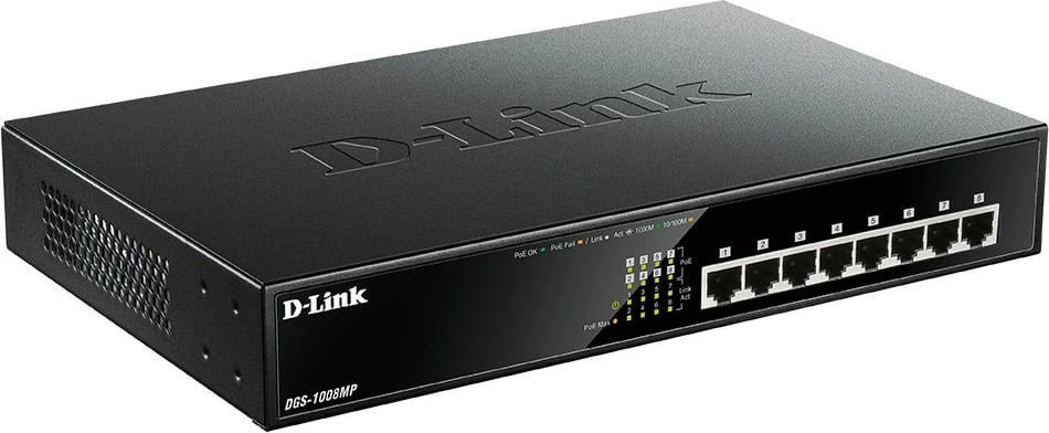 Switch D-Link DGS-1008MP, 8-Port, Gigabit, PoE, 1U