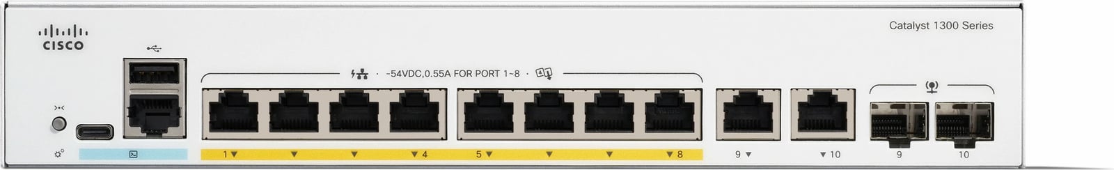 Switch Cisco Catalyst 1300-8FP-2G, 8 porta GE, PoE, 2x1GE Combo, Managed, rackmount, i bardhë