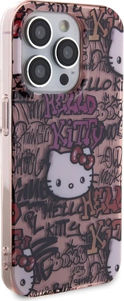 Mbështjellës Hello Kitty IML Tags Graffiti për iPhone 13 Pro Max, rozë