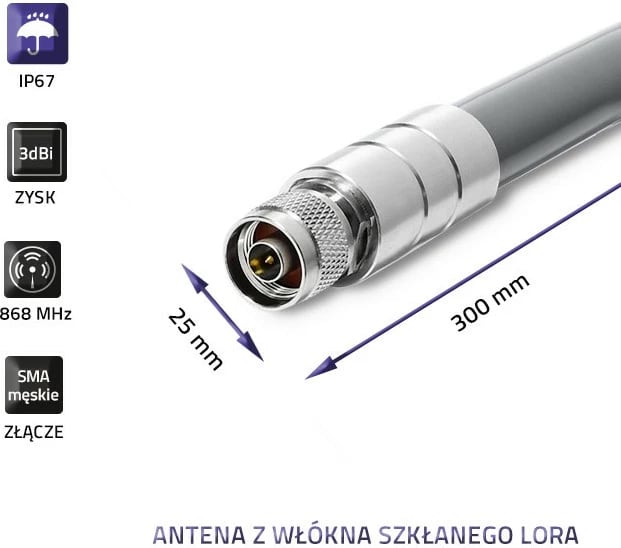 Antenë LoRa Qoltec 57023, 3dBi, jashtë, Gri, me set montimi