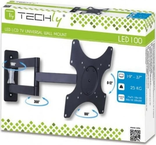 Mbajtës muri për TV/monitor Techly 301450, 19-37 inç, krah i dyfishtë, 25kg, i zi