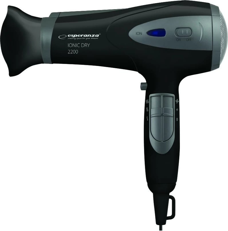 Tharëse flokësh Esperanza Vivien EBH005K, 2200W, jonizuese, e zezë/çelik, me difuzor dhe koncentrator