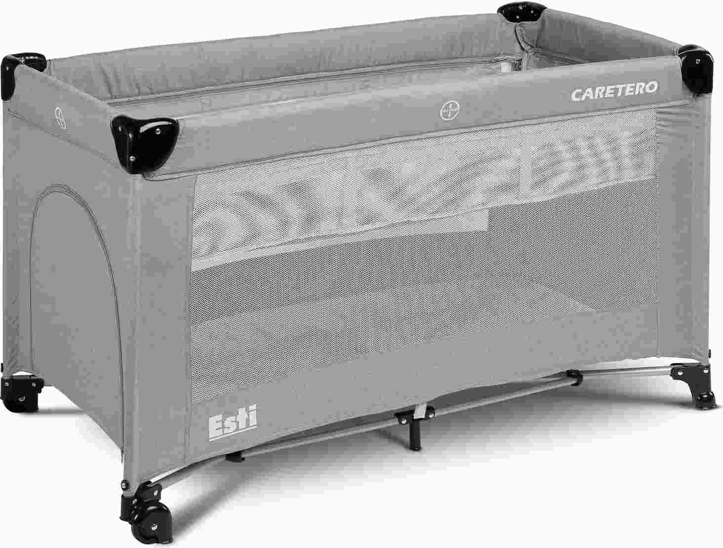 Krevat udhëtimi, CARETERO, Esti, 120x60 cm, me anësore të ulshme dhe rrota, gri