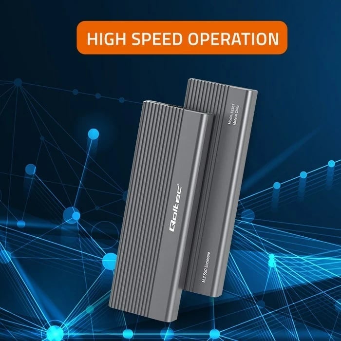 Kasë Qoltec 52267 për SSD M.2, SATA, NGFF, USB-C, 2TB, Gri