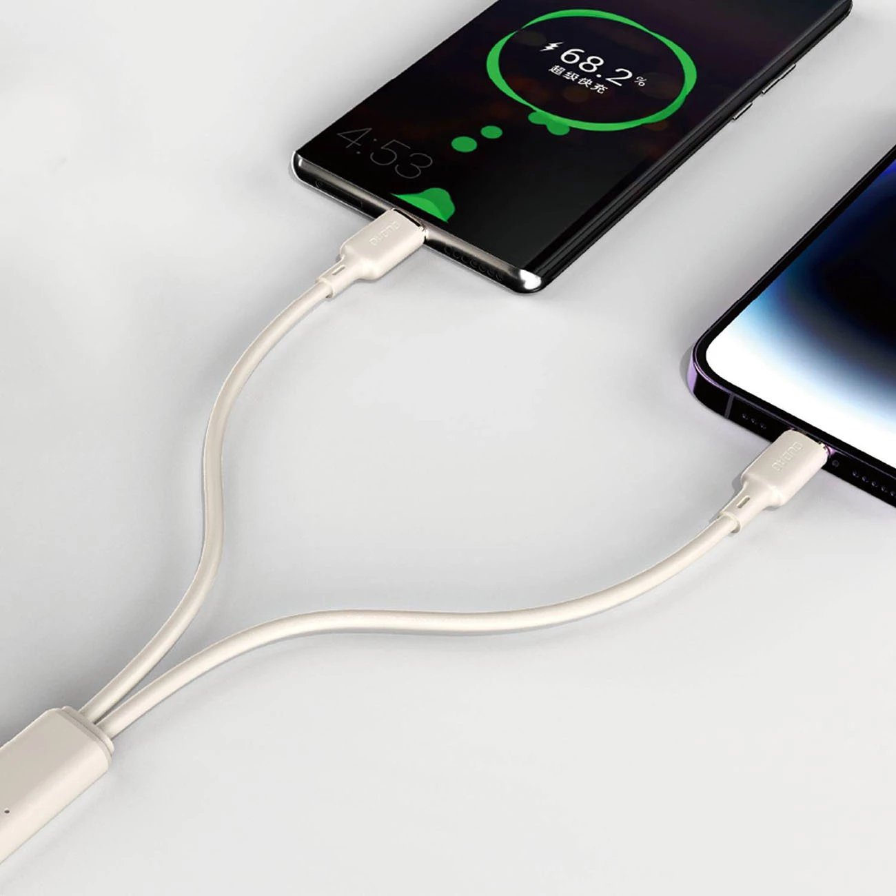 Kabllo 2-në-1 Dudao L7SF, USB-C në USB-C/Lightning, 100W, 1.2m, Bezhe