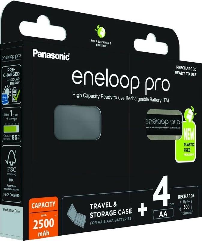 Bateri të rikarikueshme Panasonic Eneloop PRO AA 2500 mAh, 4 copë me kuti