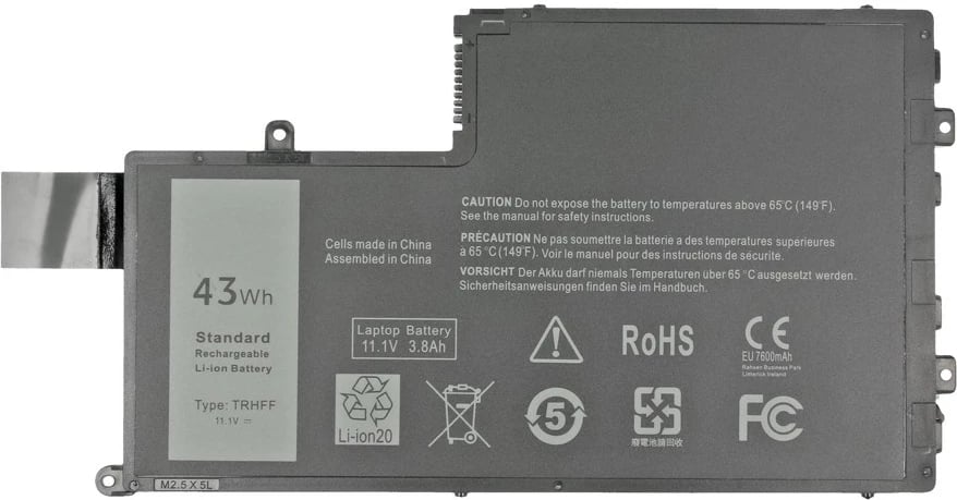 Bateri laptop Mitsu BC/DE-5445 për Dell Inspiron 14/15, Latitude 3450/3550, 3800 mAh, 11.1V, e zezë