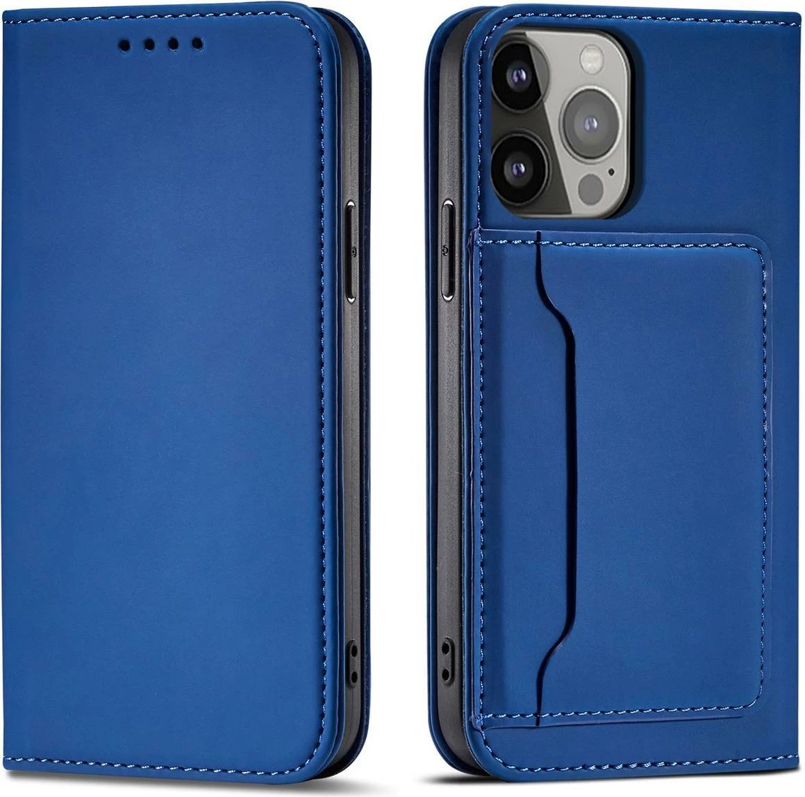 Mbështjellës magnetik për kartela Hurtel për Samsung Galaxy S22 Ultra, me kapak, portofol, mbajtës, Kaltër