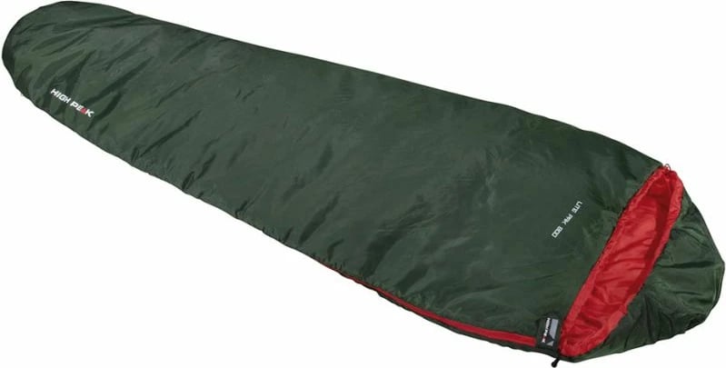 Thes gjumi High Peak Lite Pak 800, për turizëm në natyrë, e kuqe dhe e gjelbër
