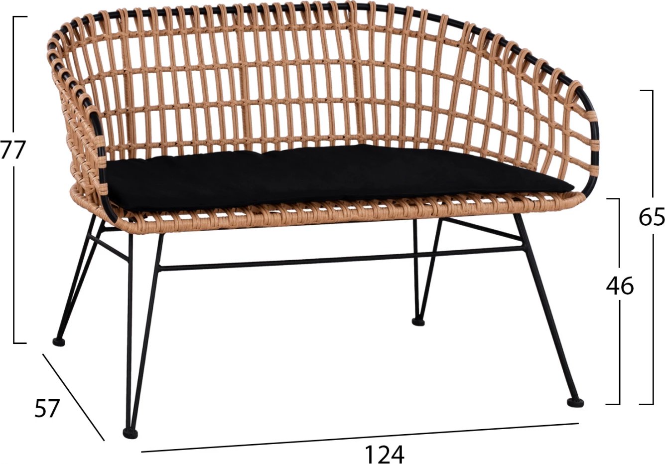 Bancë metalike Allegra FH5692 me thurje, ngjyrë zezë-bezhë, 124x57x77 cm