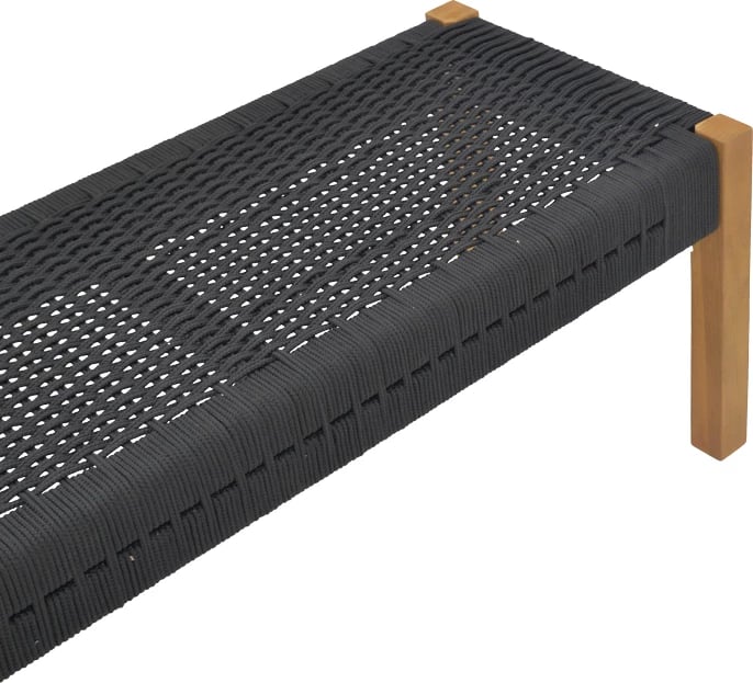 Stol Uma dru teak dhe litar pe, ngjyrë e zezë, 120x45x40cm