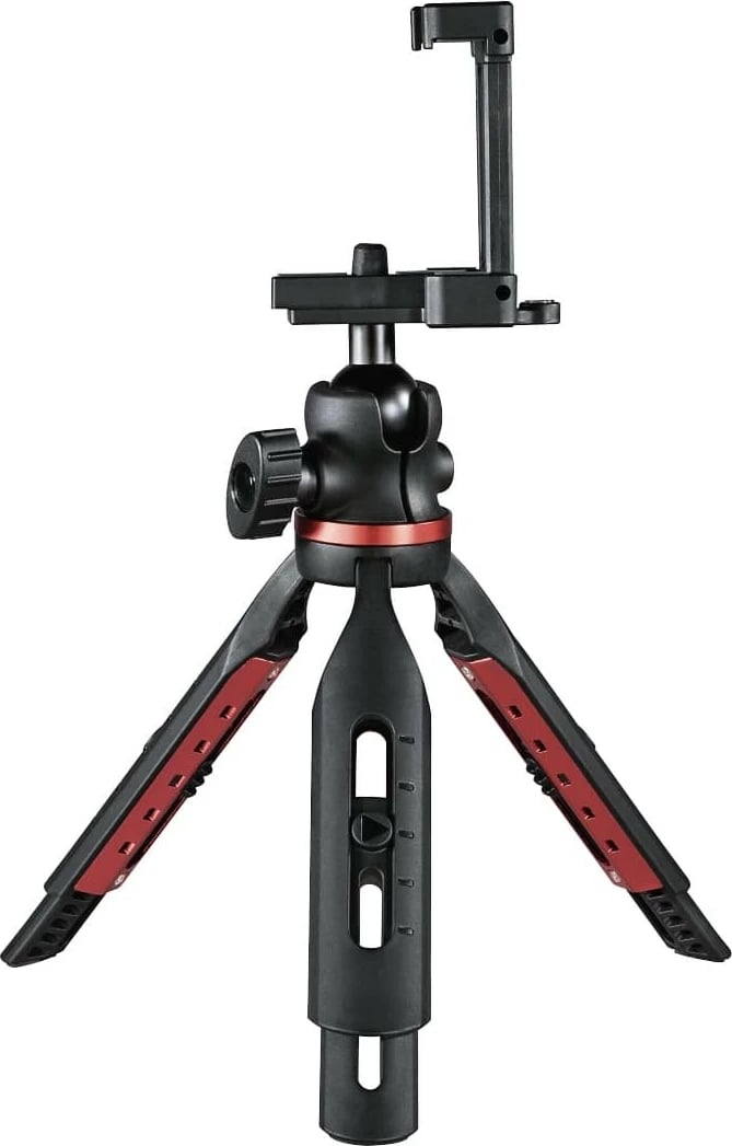 Tripod tavoline Hama 4630, për smartphone dhe kamera, 19 cm, i zi me të kuqe