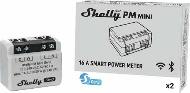 Kontroller Shelly PM Mini Gen3, WiFi, Bluetooth, plastikë, bardhë