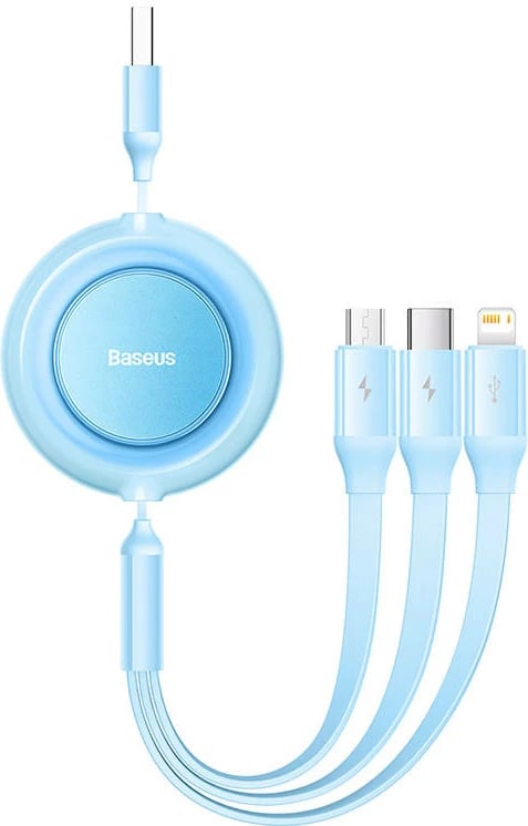 Kabllo 3-në-1 Baseus Bright Mirror 2, 1.1m, USB në Micro USB/USB-C/Lightning, Blu