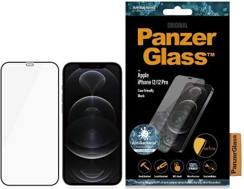 Xham i temperuar PanzerGlass E2E Super+ Microfracture për iPhone 12/12 Pro, me kornizë të zezë