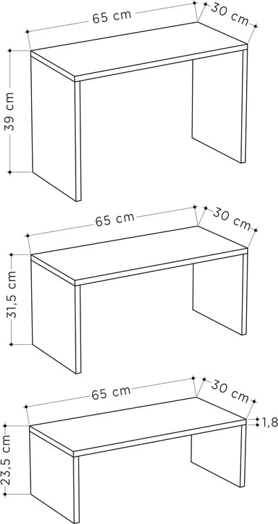 Set tavolinash kafeje Kantar, 3 copë, ngjyrë e bardhë antike - moka e çelët, 65x30x39cm