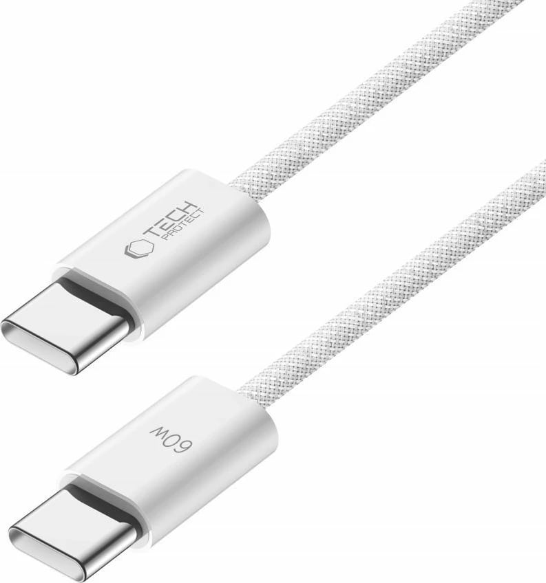 Kabllo USB-C/USB-C Tech-Protect UltraBoost Classic 1m, 60W, e bardhë