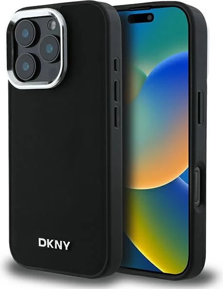 Mbështjellës DKNY Plain Silver Logo MagSafe për iPhone 16 Pro Max, i zi