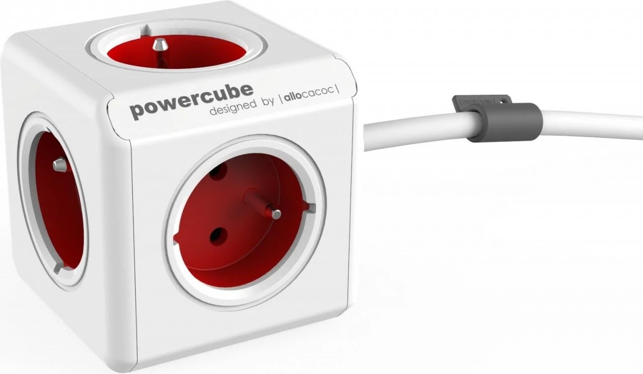 Zgjatues elektrik PowerCube Allocacoc Extended 1.5M, 5 prizë, Kuq/Bardhë