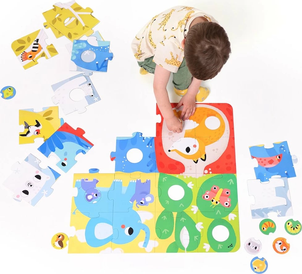 Puzzle i madh me vrimë CzuCzu, 34 pjesë, kafshë, shumëngjyrësh