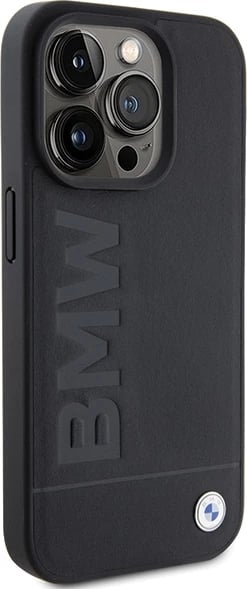 Mbështjellës BMW Leather Hot Stamp MagSafe për iPhone 15 Pro, i zi