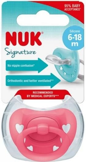 Qetësues bebe, NUK Signature, 6-18 muaj, formë ortodontike, BPA-free, rozë
