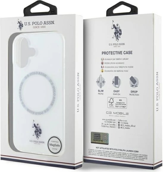 Mbështjellës U.S. Polo Assn. IML Ring MagSafe për iPhone 16, Bardhë