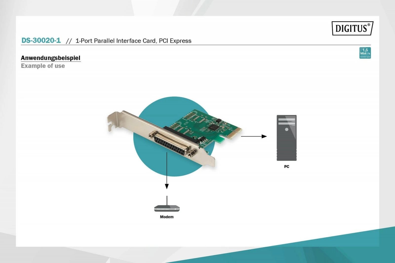 Kasë zgjerimi Digitus DS-30020-1, PCI Express, 1x LPT (DB25), Chipset ASIX99100, Low Profile
