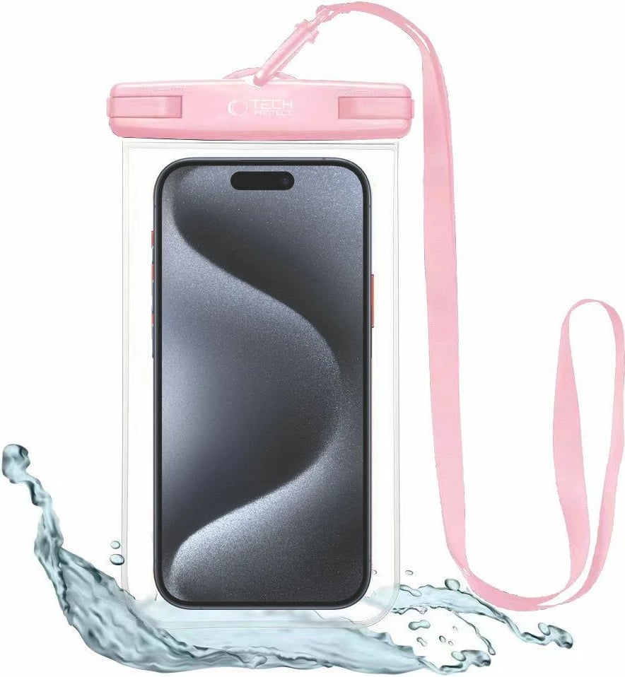 Mbështjellës i papërshkueshëm nga uji Tech-Protect UWC7 për celular deri 6.9", rozë