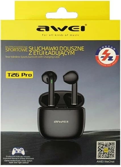 Kufje AWEI T26 Pro TWS, Bluetooth 5.3, me mikrofon, të zeza