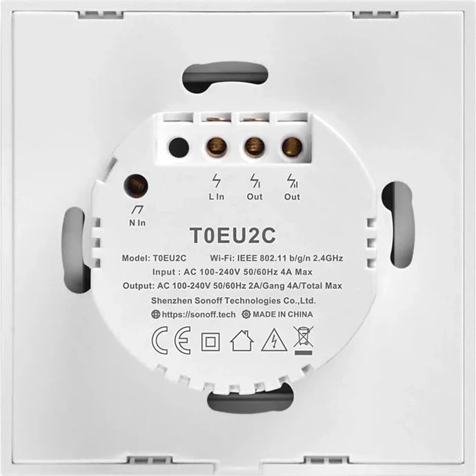 Switch i mençur Sonoff T0EU2C-TX, 2 kanale, WiFi, i bardhë