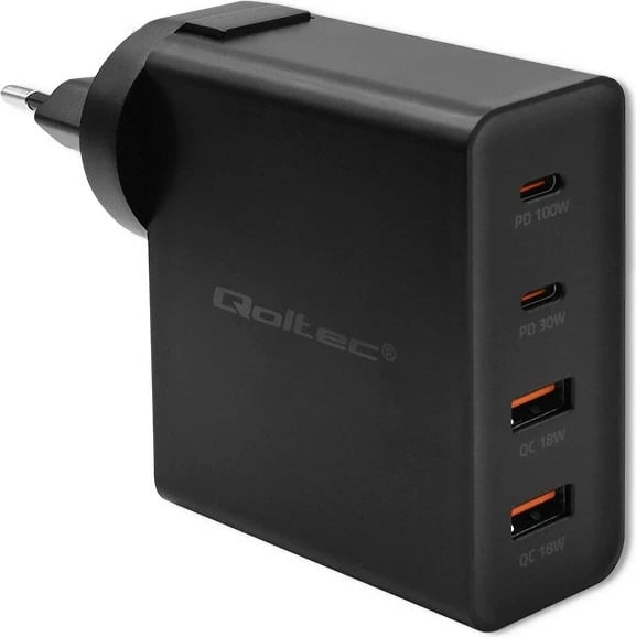 Karikues Qoltec GaN POWER PRO, 2xUSB-C, 2xUSB, 130W, i zi