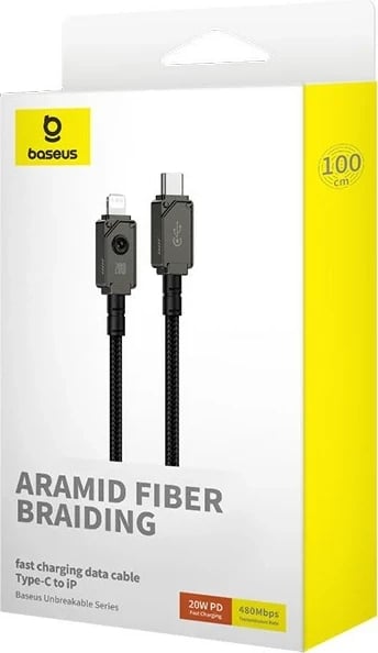 Kabllo Baseus Unbreakable USB C në iP, 1 m, 20 W, E zezë