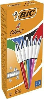 Stilolapsa BIC 4 Colours Shine, me klip, 12 copë, Ngjyra të ndryshme