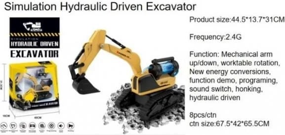 Eskavator me telekomandë, No name, model 1006460, ngjyrë e verdhë