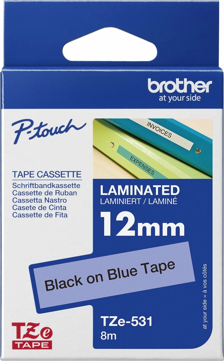 Kasetë etiketuese Brother TZe-531, 12mm, tekst i zi në kaltër, 8m