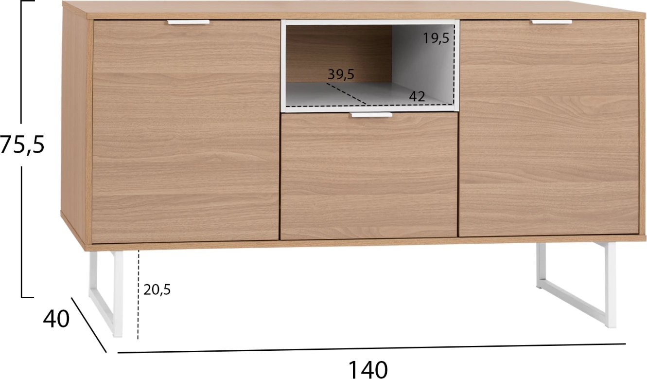 Bufe Antheia, ngjyrë natyrale, këmbë metali të bardha, 140x40x75.5 cm, FH8654