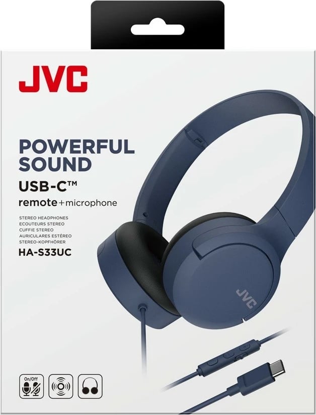 Kufje JVC HA-S33UC USB-C me mikrofon, kontroll zëri, on-ear, blu