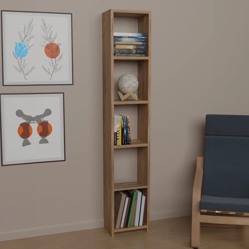 Bibliotekë Barzine melamine, hije natyrale, 27.6x19.5x150cm