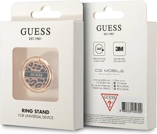 Mbajtëse unazë Guess Leopard Collection për celular, metal, kafe