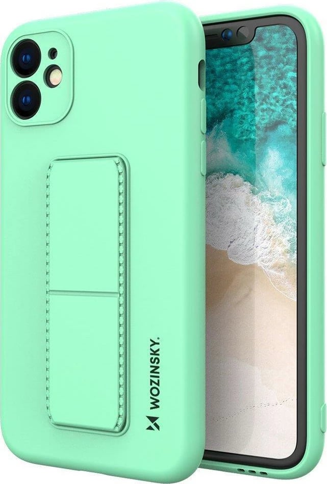 Mbështjellës Wozinsky Kickstand Case për iPhone 12 Pro Max, silikon, me mbajtëse, mint