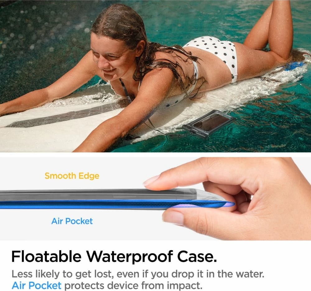 Mbështjellës Spigen Aqua Shield A610 për telefon, i papërshkueshëm nga uji, IPX8, me rrip, i zi