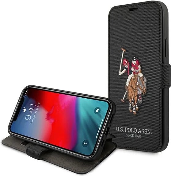 Mbështjellës U.S. Polo Assn. USFLBKP12LPUGFLBK për iPhone 12 Pro Max, Polo Embroidery, i zi