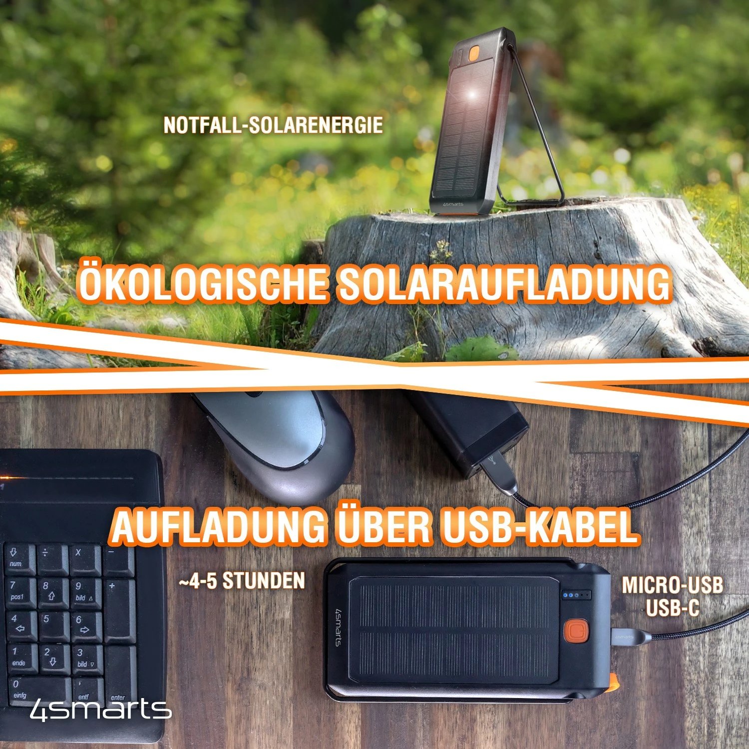 Powerbank 4smarts TitanPack Flex 10000 mAh, Quick Charge 3.0, e zezë, portokalli Powerbank 4smarts TitanPack Flex 10000 mAh, Quick Charge 3.0, e zezë, portokalli
