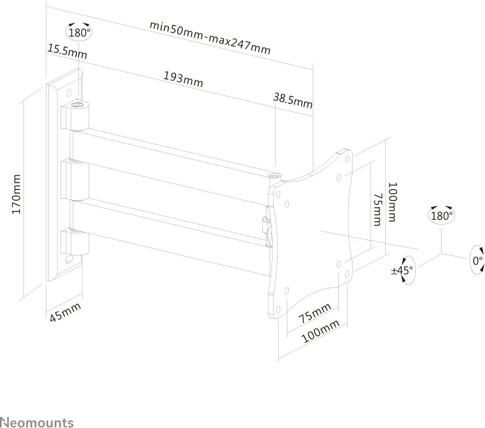 Mbajtëse muri Neomounts FPMA-W820BLACK për monitor/TV, full motion, 10-27 inç, alumini, e zezë