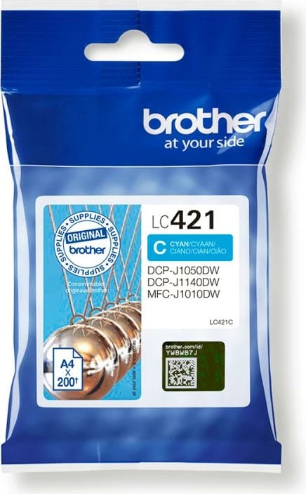 Patron boje, Brother LC421C, rendiment rreth 200 faqe, kompatibil DCP-J1050DW/DCP-J1140DW/MFC-J1010DW, cyan