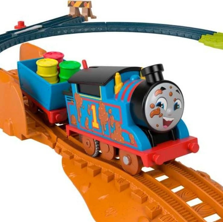 Set trenash Fisher Price Thomas & Friends Muddy Adventure me lokomotivë motorizuese, shumëngjyrësh