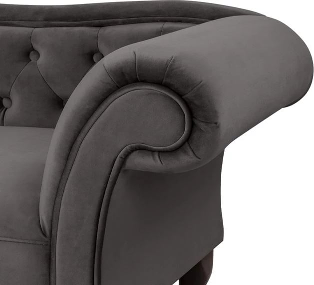 Chaise longue Chesterfield, kadife gri, Niovi FH3007.10, krah i majtë, 189x61x84 cm